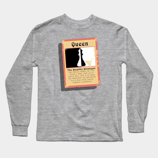 The Stealthy Strategist Chess Queen Trading Card Long Sleeve T-Shirt by Fun Funky Designs